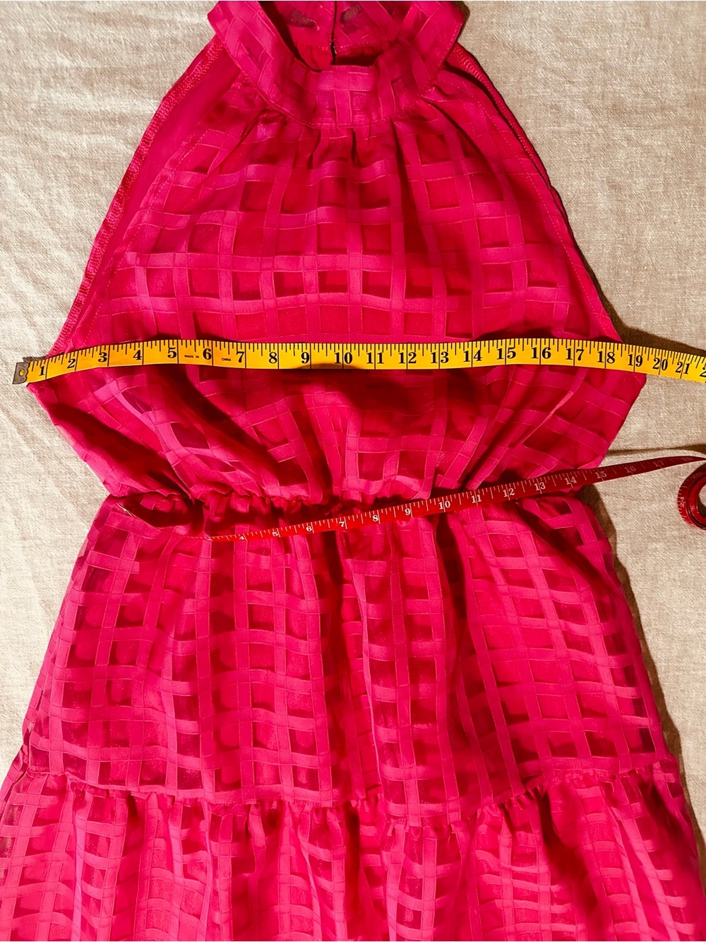 Windowpane Chiffon Halter Maxi Dress in Fuchsia Pink - Women’s L - Picture 13 of 16